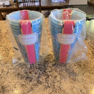 2 Sets Of 6Lilly Pulitzer Aqua and Pink Pool Cups: 12 Cups Total